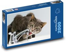 Kočka pije vodu Puzzle 2000 - 90x60 cm