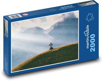 Krajina - hory, kríž - Puzzle 2000 dielikov, rozmer 90x60 cm 