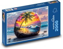 Sunset - beach, palm tree Puzzle 2000 pieces - 90 x 60 cm