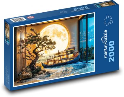 Loď a zářící měsíc - puzzle 2000 dílků