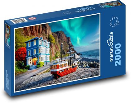 Model of a ship with aurora - Puzzle 2000 pieces, size 90x60 cm 