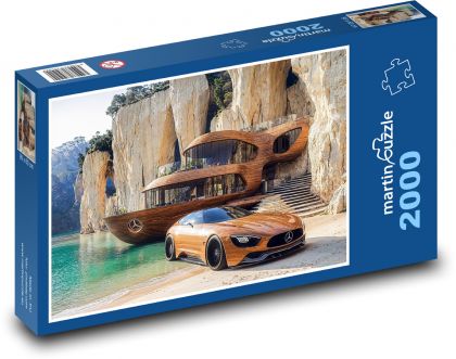 Luksusowy samochód na plaży - Puzzle 2000 elementów, rozmiar 90x60 cm
