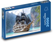 Loď s černými plachtami Puzzle 2000 - 90x60 cm