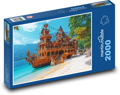 Drewniana łódź - dom - Puzzle 2000 elementów, rozmiar 90x60 cm