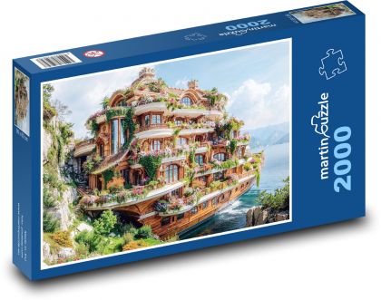 Dům na lodi - Puzzle 2000 dílků, rozměr 90x60 cm