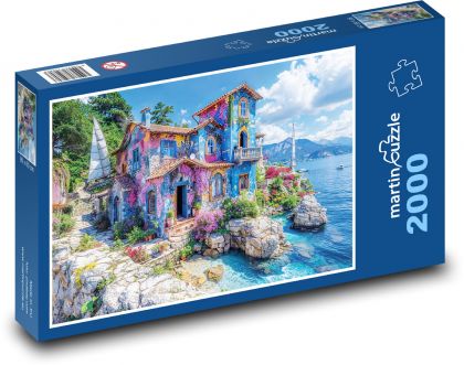 Farebný dom pri mori - Puzzle 2000 dielikov, rozmer 90x60 cm 