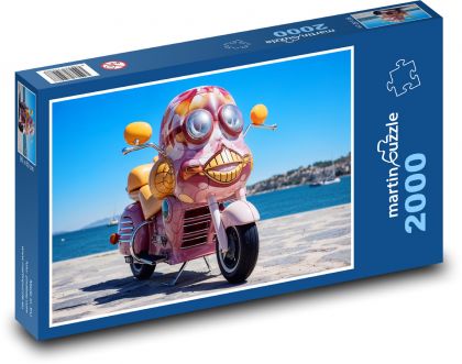 Pink motorcycle on the beach - Puzzle 2000 pieces, size 90x60 cm 