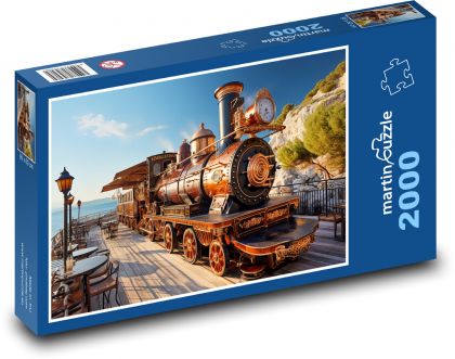 Parný vlak pri mori - Puzzle 2000 dielikov, rozmer 90x60 cm 