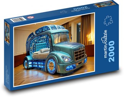 Svetelné auto - posteľ - Puzzle 2000 dielikov, rozmer 90x60 cm 