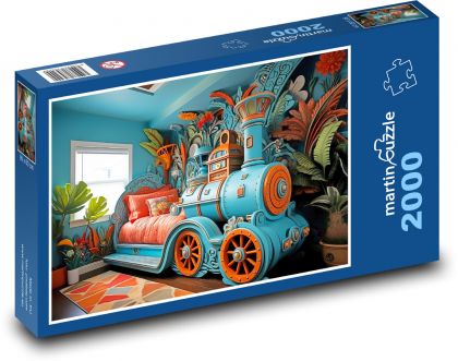 Postel - lokomotiva, vlak - puzzle 2000 dílků