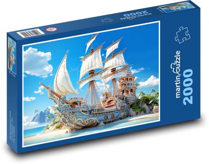 Loď - moře, pláž - puzzle 2000 dílků