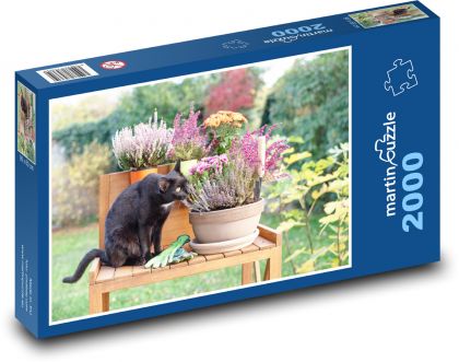 Schwarze Katze - Blumen - Puzzle - 2000 Teile