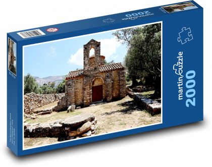 Byzantská kaplnka - Kostol, Grécko - Puzzle 2000 dielikov, rozmer 90x60 cm 