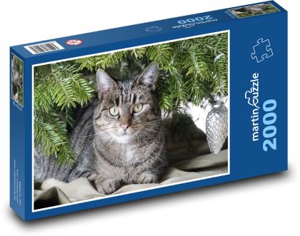 Vánoce - kočka - puzzle 2000 dílků