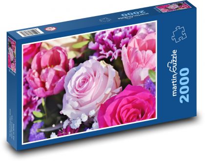 Ruže - ružové kvety - Puzzle 2000 dielikov, rozmer 90x60 cm 