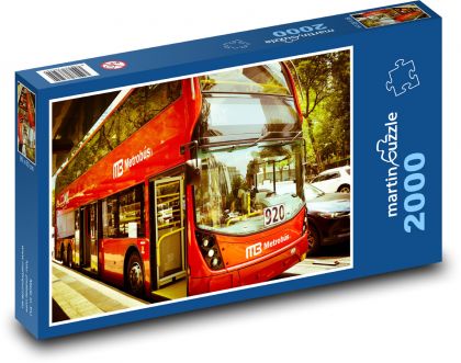 Červený autobus - Mexiko - Puzzle 2000 dielikov, rozmer 90x60 cm 