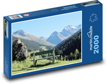 Výhľad na hory - lavička - Puzzle 2000 dielikov, rozmer 90x60 cm 