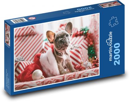 Pejsek ve vánoční čepici - puzzle 2000 dílků