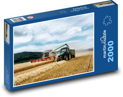 Sklizeň obilí s kombajnem a traktorem - puzzle 2000 dílků