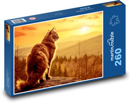 Mačka pri západe slnka - Puzzle 260 dielikov, rozmer 41x28,7 cm