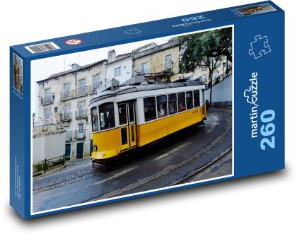 Žlutá tramvaj na ulici v Lisabonu - puzzle 260 dílků