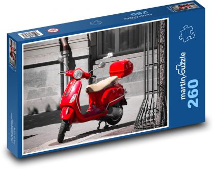 Červená Vespa - skútr, vozidlo - Puzzle 260 dílků, rozměr 41x28,7 cm