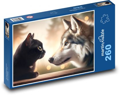 Black cat with wolf - Puzzle 260 pieces, size 41x28.7 cm 