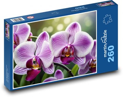 Fialové květy orchideje - Puzzle 260 dílků, rozměr 41x28,7 cm