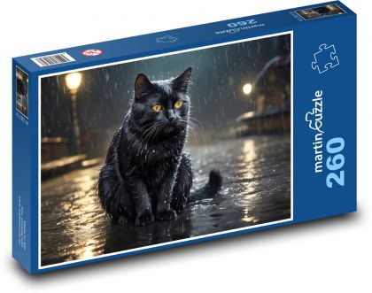 Čierna mačka v daždi na ulici - Puzzle 260 dielikov, rozmer 41x28,7 cm