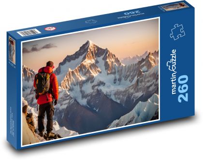 Alpinista w zaśnieżonych górach - Puzzle 260 elementów, rozmiar 41x28,7 cm