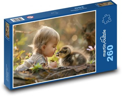 Dieťa s roztomilým vtákom - Puzzle 260 dielikov, rozmer 41x28,7 cm