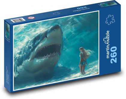 Frau mit Hai im Meer - Puzzle - 260 Teile