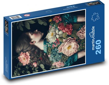 Portret kobiety z kwiatami - Puzzle 260 elementów, rozmiar 41x28,7 cm