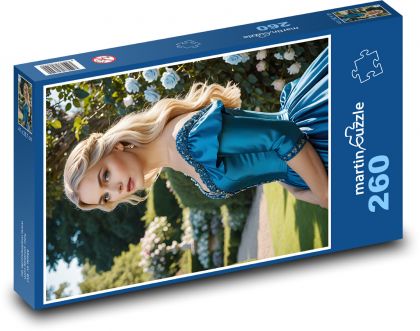 Kobieta w niebieskiej sukience - Puzzle 260 elementów, rozmiar 41x28,7 cm