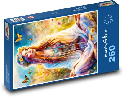 Hippie žena s motýli - puzzle 260 dílků