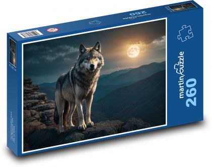 Vlk - noc, mesiac - Puzzle 260 dielikov, rozmer 41x28,7 cm