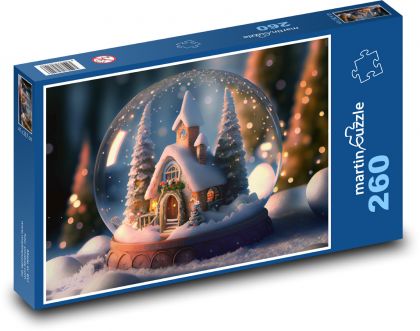 Kula śnieżna - sosna, kościół - Puzzle 260 elementów, rozmiar 41x28,7 cm