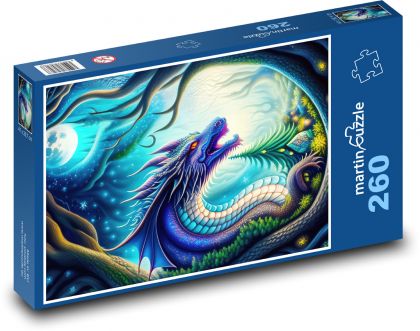 Drak - měsíc, strom - Puzzle 260 dílků, rozměr 41x28,7 cm