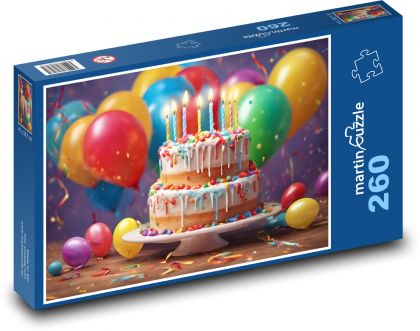 Oslava - balónky, dort - puzzle 260 dílků