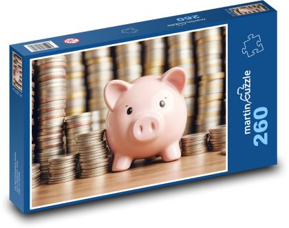 Růžové prasátko s mincemi - puzzle 260 dílků