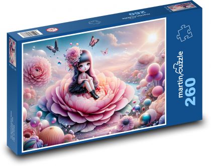 Holčička na kvetoucí růži - Puzzle 260 dílků, rozměr 41x28,7 cm