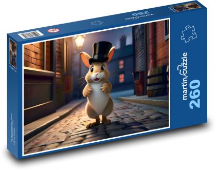 Králik na ulici v čiernom klobúku - Puzzle 260 dielikov, rozmer 41x28,7 cm