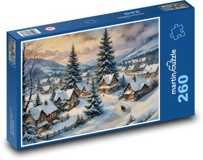 Zimný čas v zasneženej dedine - Puzzle 260 dielikov, rozmer 41x28,7 cm
