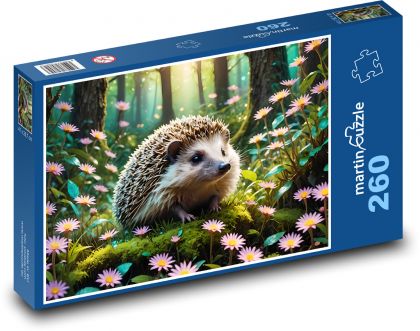 Ježek v růžových květinách - Puzzle 260 dílků, rozměr 41x28,7 cm
