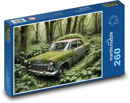Ein Auto, das im Dschungel überwuchert ist - Puzzle - 260 Teile