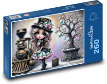 Dívka čekající na vlak Puzzle 260 - 41x28,7 cm