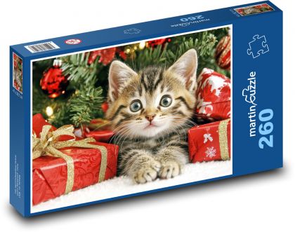 Kleine Katze mit Weihnachtsgeschenken - Puzzle - 260 Teile