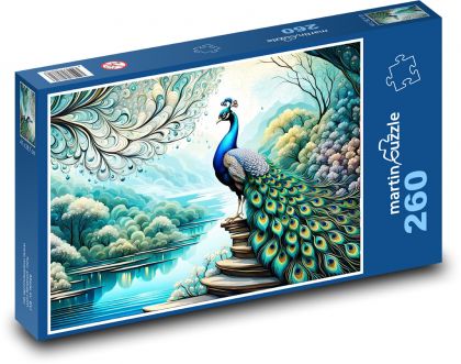 Páv pri rieke - Puzzle 260 dielikov, rozmer 41x28,7 cm