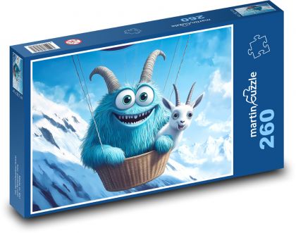 Śmiejący się potwór i koza w balonie - Puzzle 260 elementów, rozmiar 41x28,7 cm