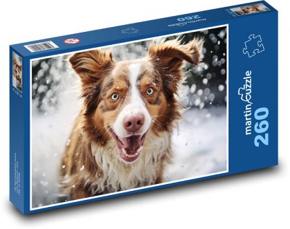 Radující se pes ve sněhu - Puzzle 260 dílků, rozměr 41x28,7 cm